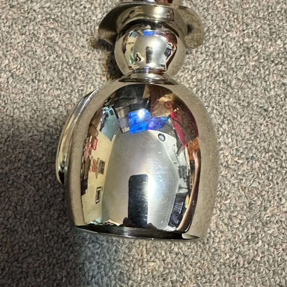 Crate & Barrel Christmas Polished Silver Metal 8” Snowman Dinner Bell